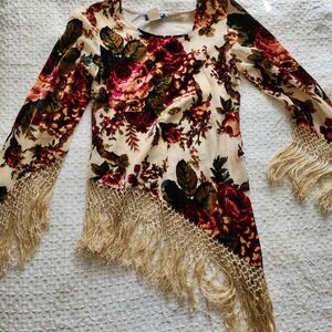 Vintage Forenza Floral Blouse with Fringe